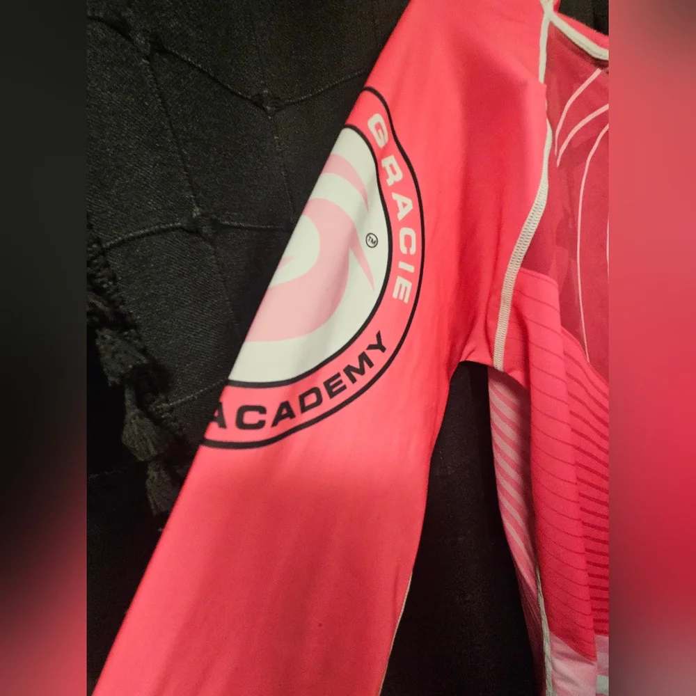 Charles Gracie Jiu-Jitsu Academy Rash Guard - Pink/Coral/white - XXL